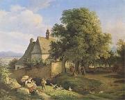 Adrian Ludwig Richter Church at Graupen in Bohemia (mk09) oil painting picture wholesale